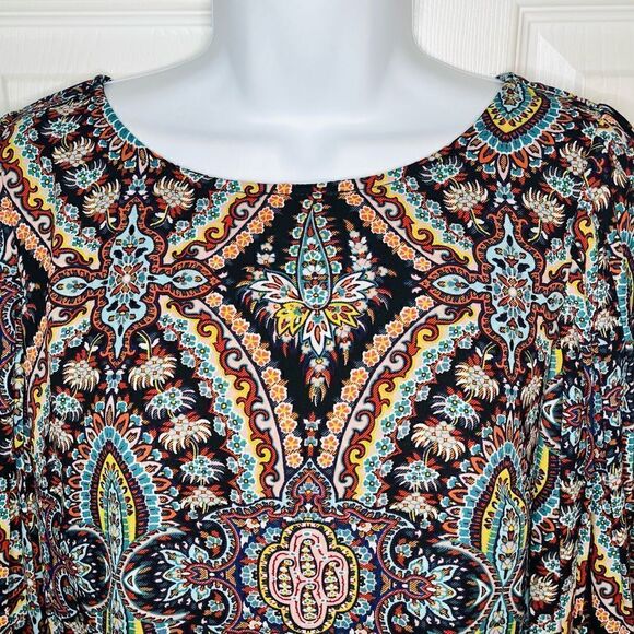 Love FIRE Pleated Wide Arm Shift Dress Mediterranean Stain Glass Print Multi M - Picture 2 of 10